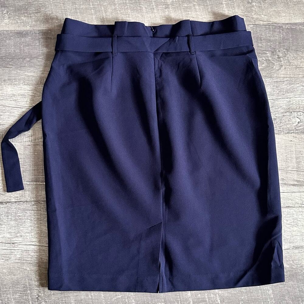 Liz Claiborne Tie Belt A Line Skirt Womens 16 Navy Blue Paperbag Waist Career - Picture 5 of 9